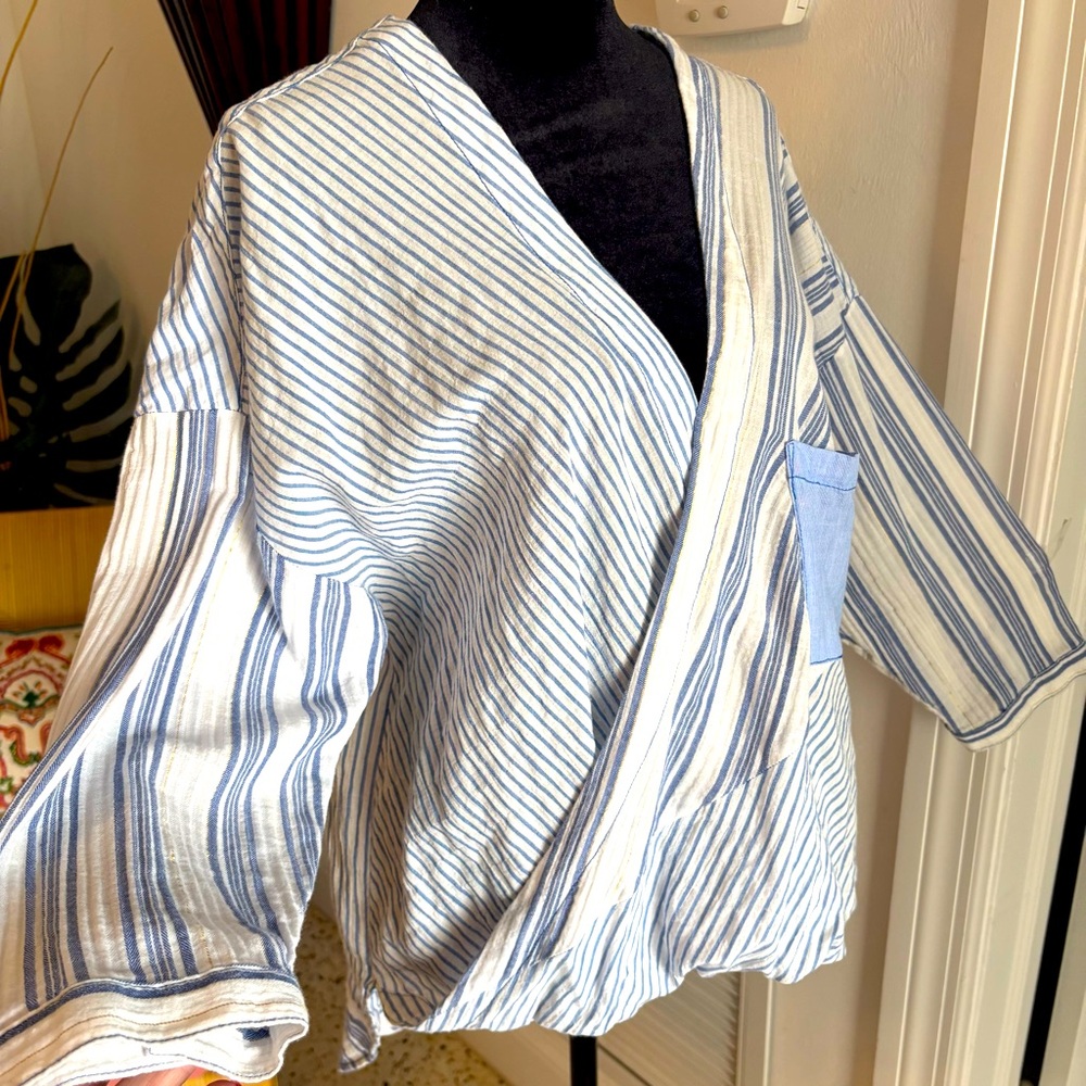 HOLDING HORSES Anthropologie Cotton Loose Multi Fabric Pullover Top! Long back!